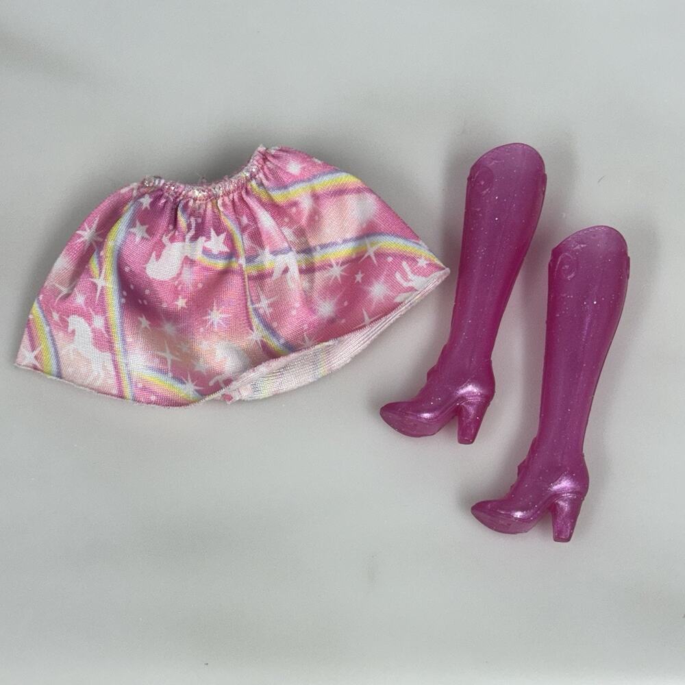 Barbie Unicorn Glitter Tall Boots & Skirt Fantasy Rainbow Accessories